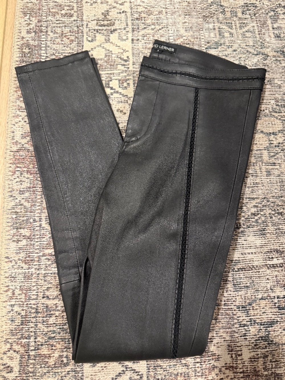 David Lerner Stretch Leather Leggings with Stitching Details